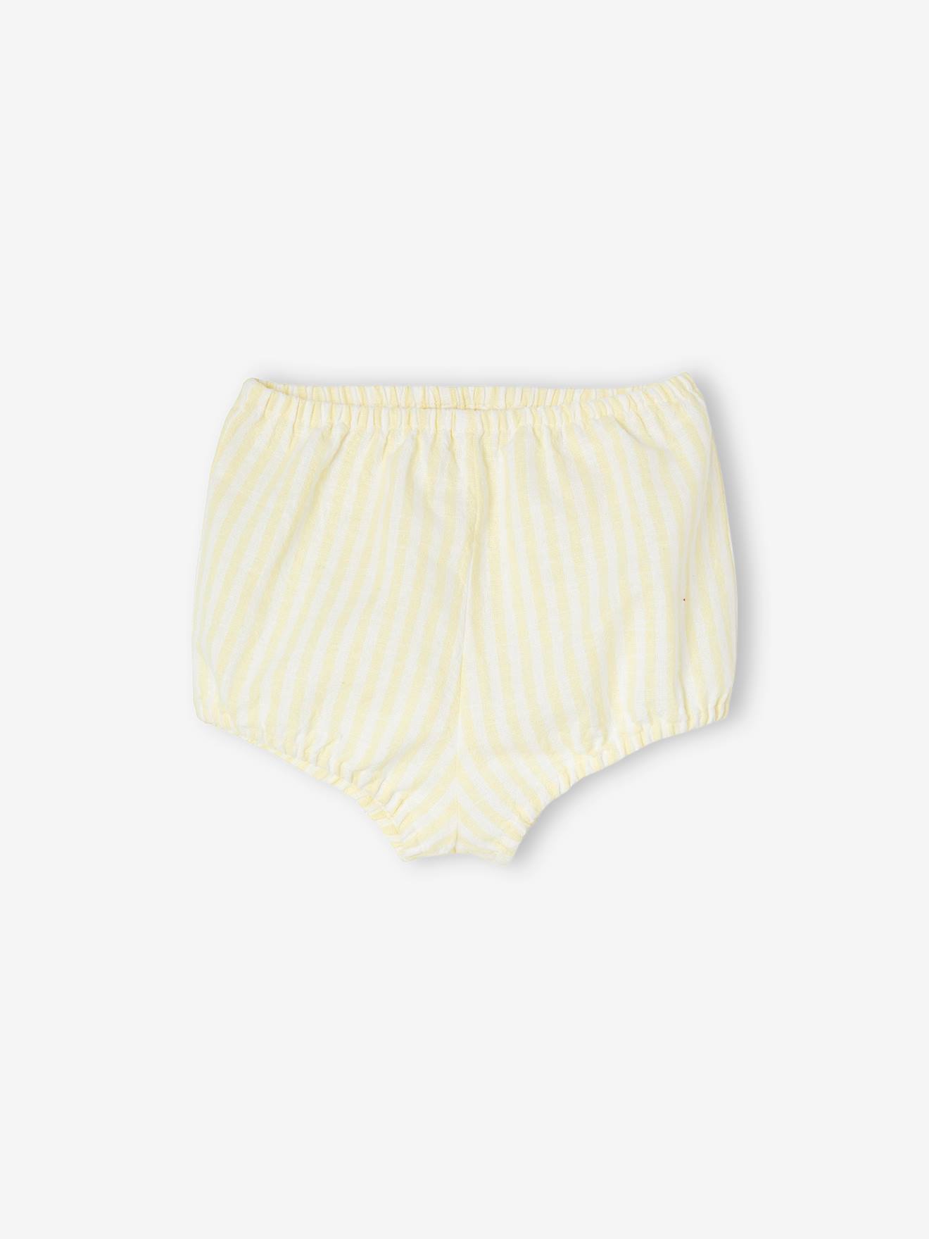 Conjunto de roupa de bebê de 3 peças: Vestido + calcinha + faixa de cabelo amarelo pastel