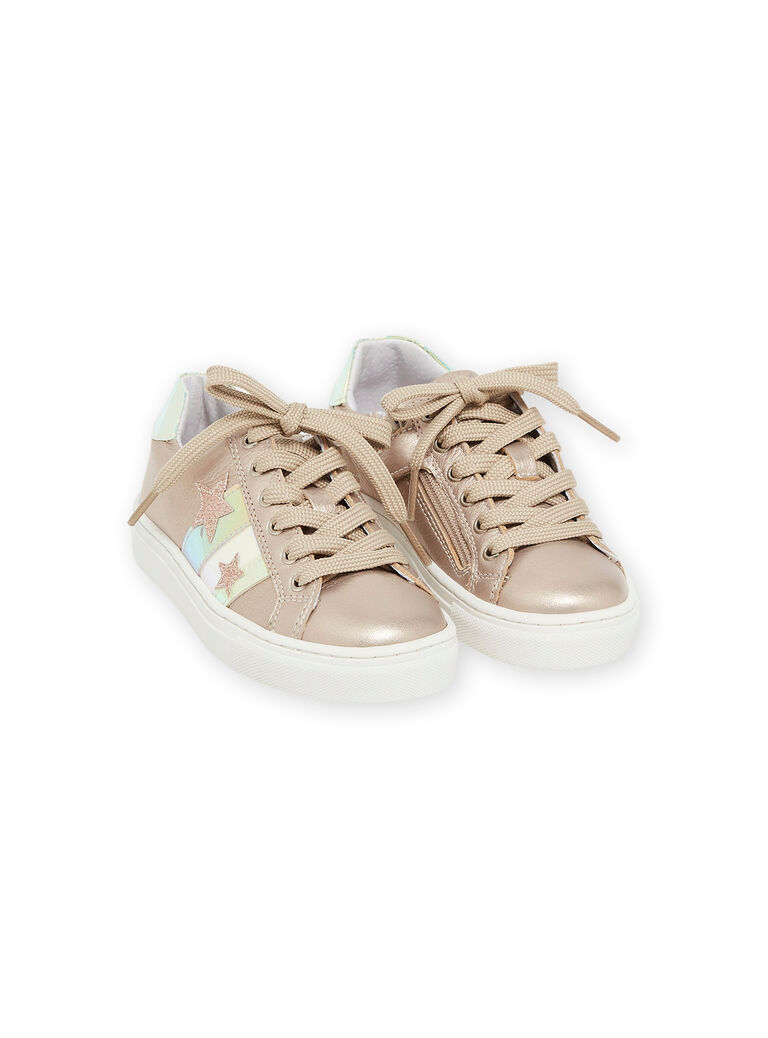 Baskets dorées en cuir avec patchs étoile et bandes fantaisie