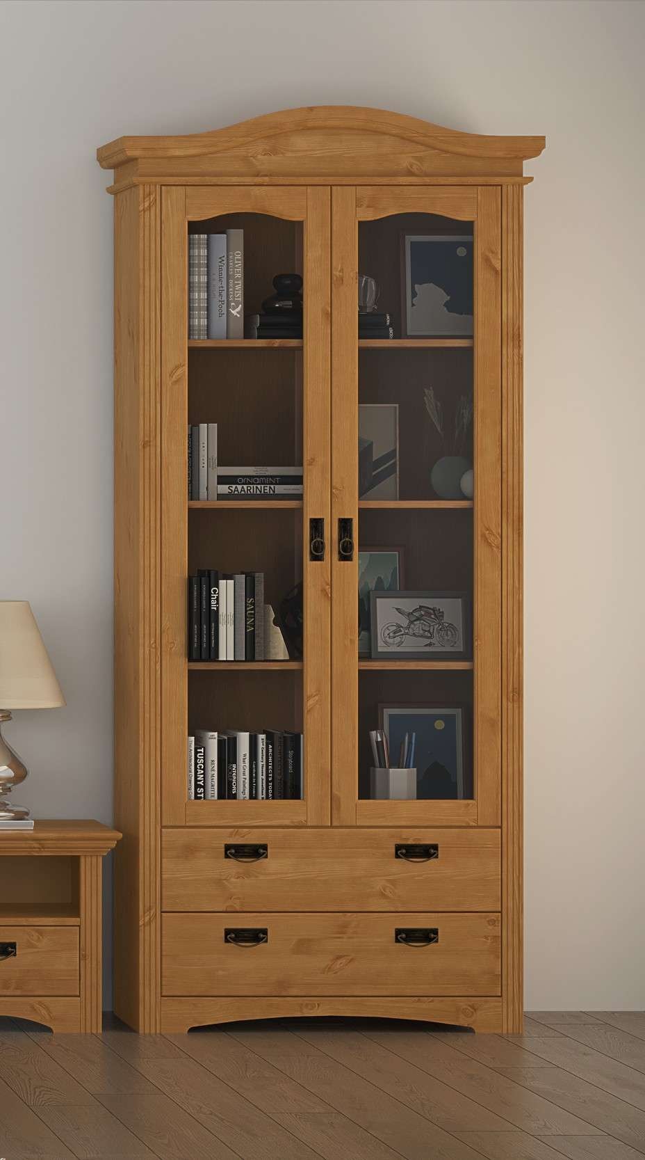 Home affaire Vitrine »Konrad« aus massiver Kiefer, mit Glaseinsätzen, B/T: 94/208 cm
