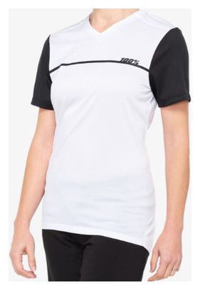 Maillot Manches Courtes Femmes 100% Ridecamp Blanc / Noir
