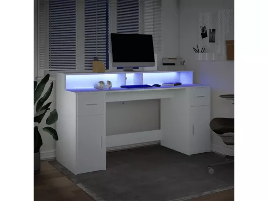 Bureau avec lumières LED blanc 160x55x91 cm bois d'ingénierie