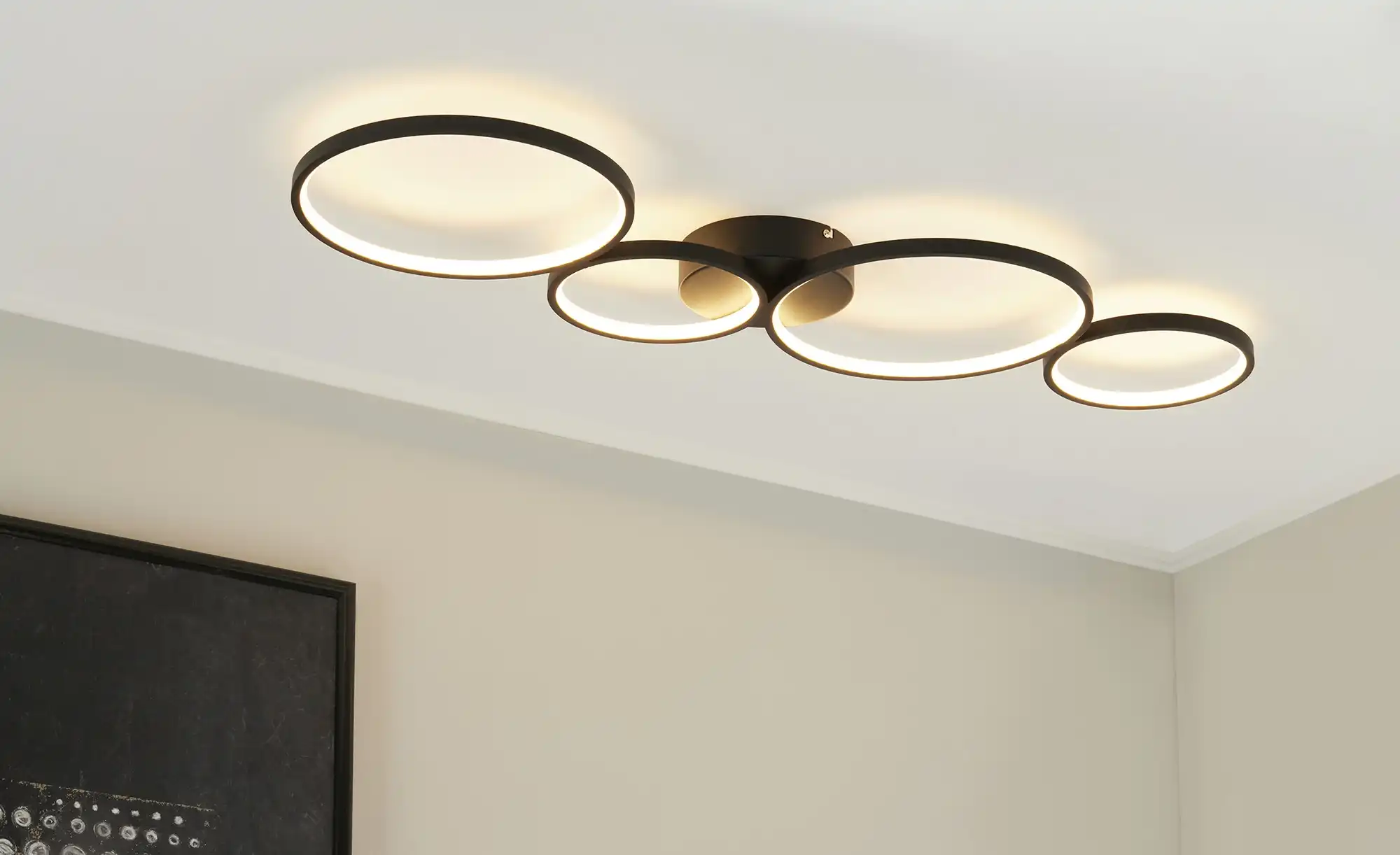 Trio LED-Deckenleuchte, schwarz `Ringe´