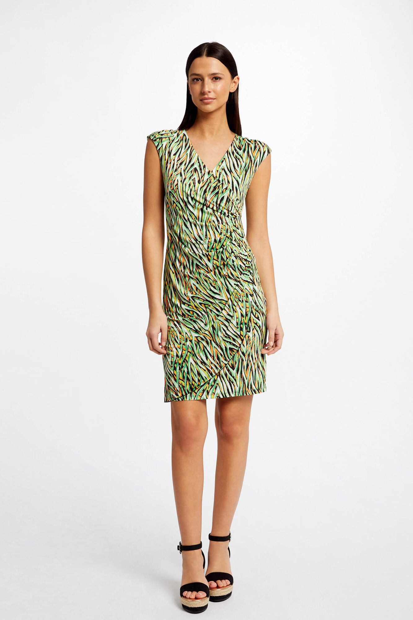 Vestido ajustado drapeado estampado - Estampado verde