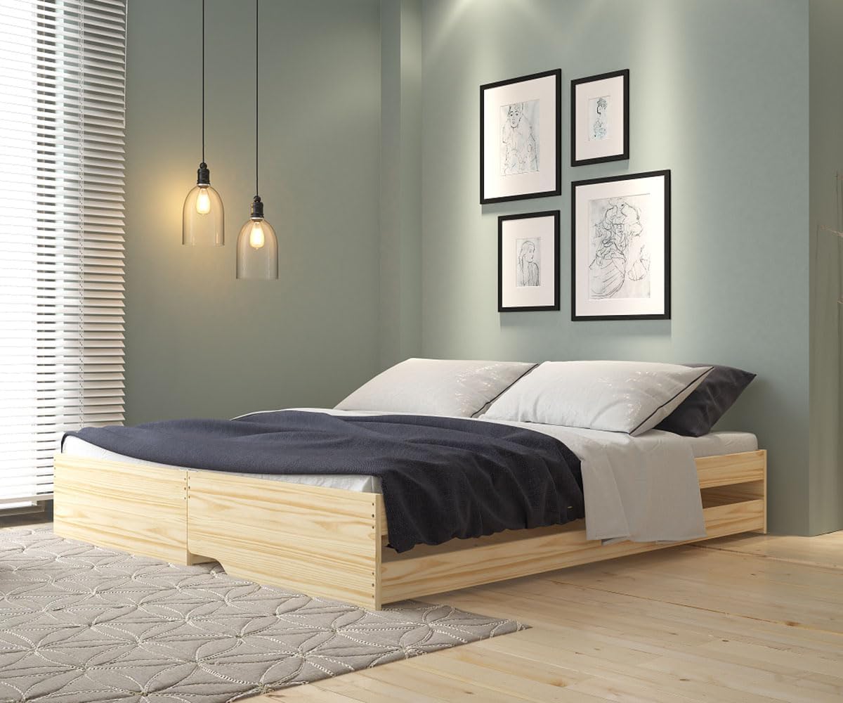 Inter Link - Funktionsbett - Stauraumbett - Bett mit Schubladen - Kiefer massivholz - Für Kinder, Jugendliche - Einzelbett - Gästebett - 2 Lattenroste - 3 Liegeflächen - Natur - Lotar - 90x200 cm