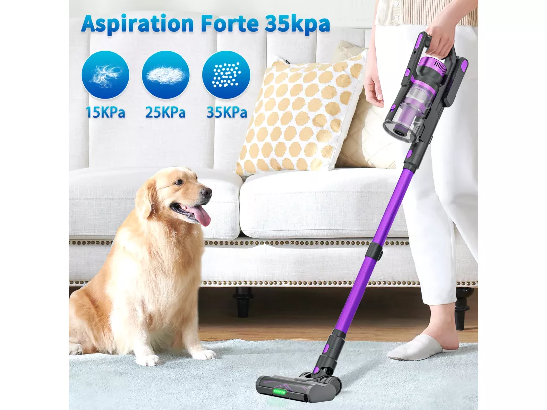Aspirateur Balai sans Fil 35Kpa/450W,Aspirateur sans Fil,60 Minutes Autonomie, 1,5 Litre,Batterie Amovible, Pour Sols et Tapis