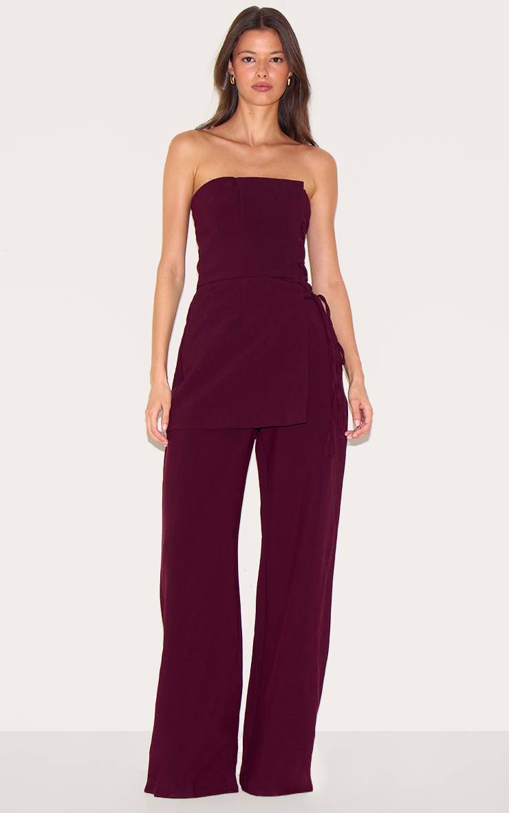 Deep Burgundy Combinaison-pantalon Ajustée À Laçage Et Panneau Superposé Plt Label