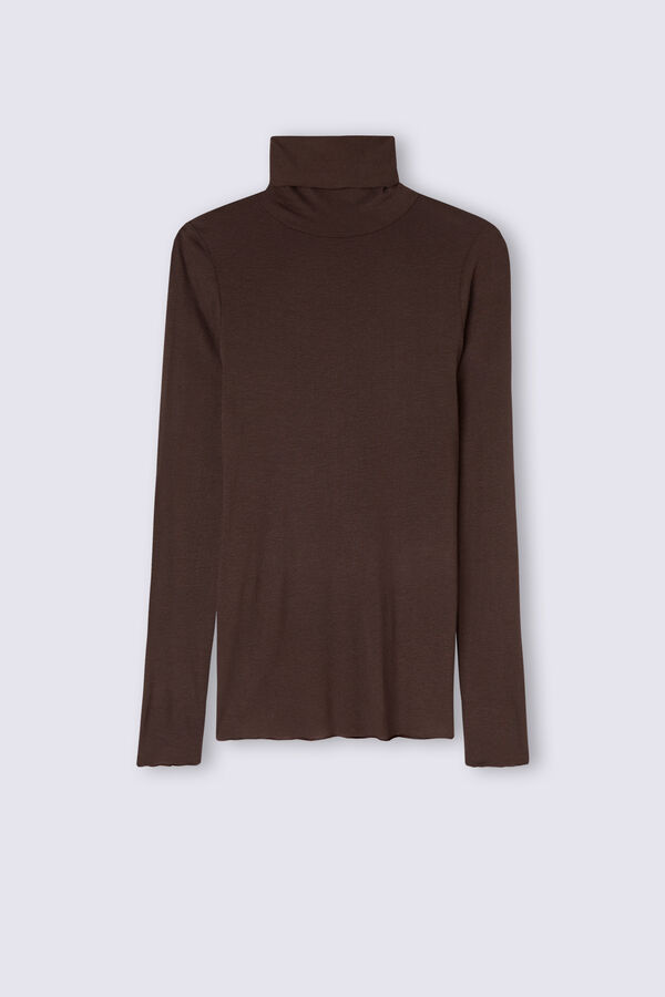 Camiseta de manga comprida com gola alta em cashmere modal ultraleve