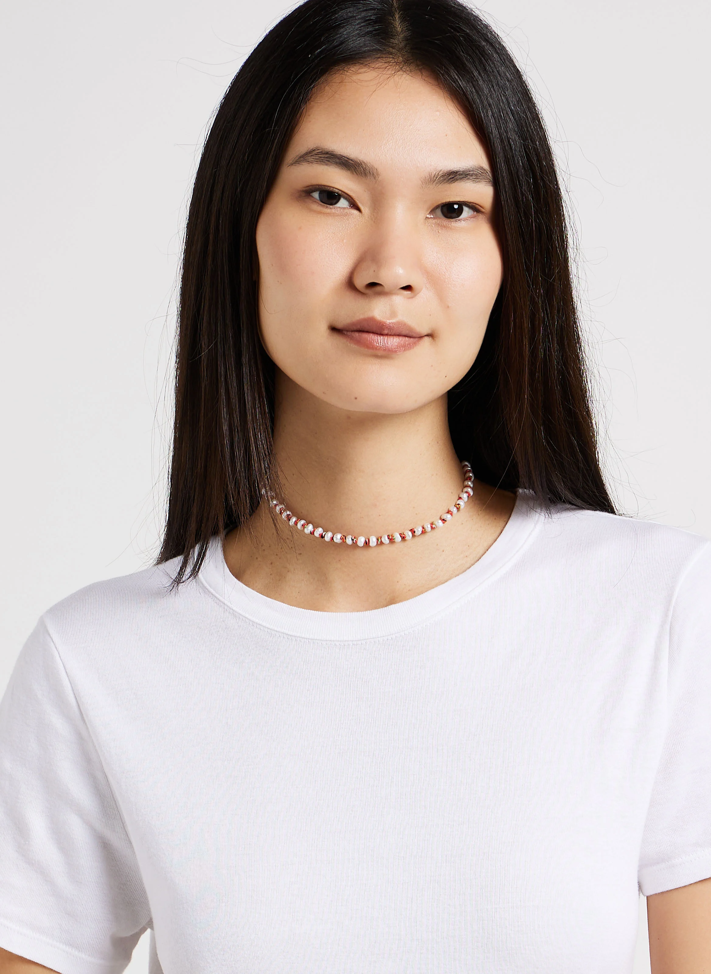 Collier cordon avec perles naturelles | Blanc