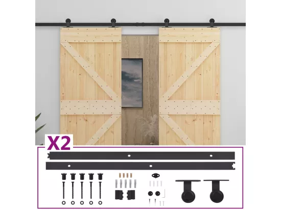 Porte coulissante avec kit de quincaillerie 80x210cm Pin massif