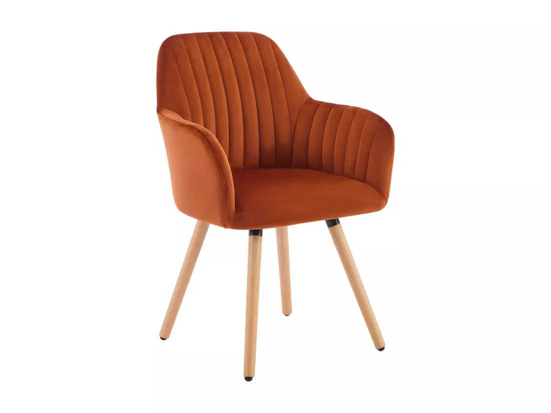 Lot de 2 chaises avec accoudoirs en velours et métal effet bois - Terracotta - ELEANA