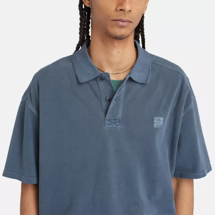 Polo court teint en plongée pour homme en bleu marine