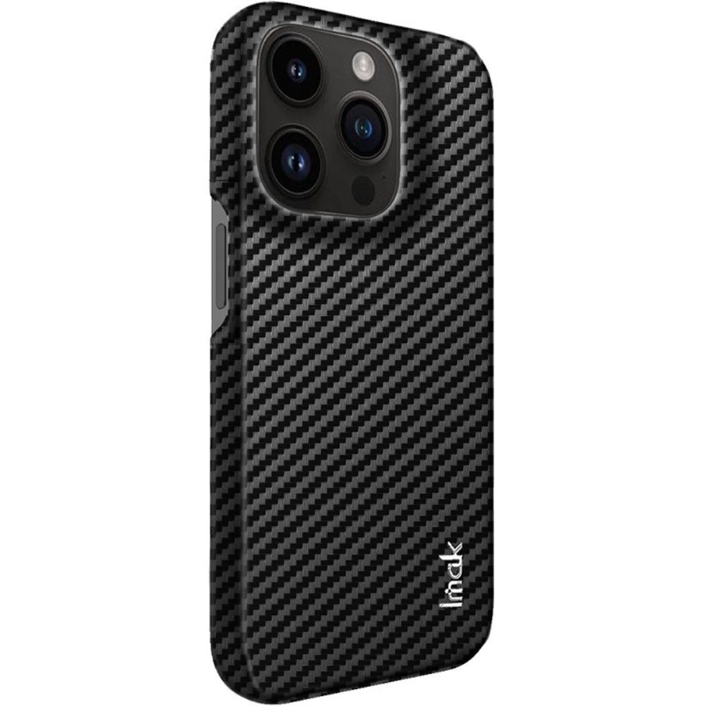 iPhone 14 Pro Hardcase Leder Hülle im Carbon Look - Schwarz