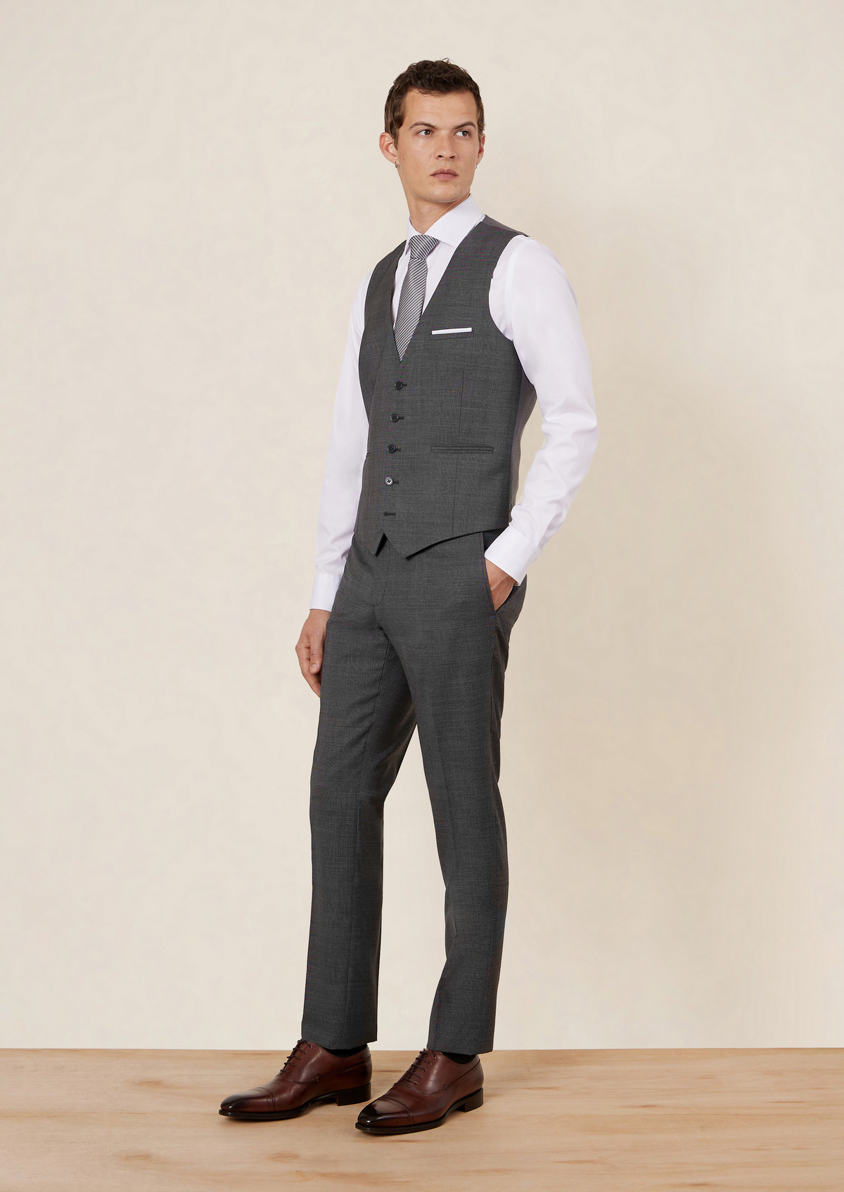 Pantalon coordonnable Regular en laine grise Prince de Galles