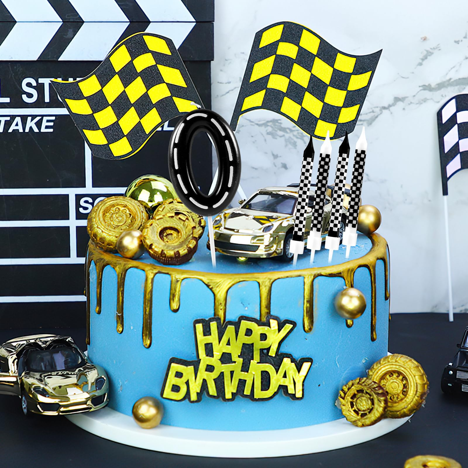(13-tlg. Set) Zahlen Geburtstags Kerzen Auto Rennen Kuchenstecker Happy Birthday Deko für Torten / Kuchen - Zahl 0