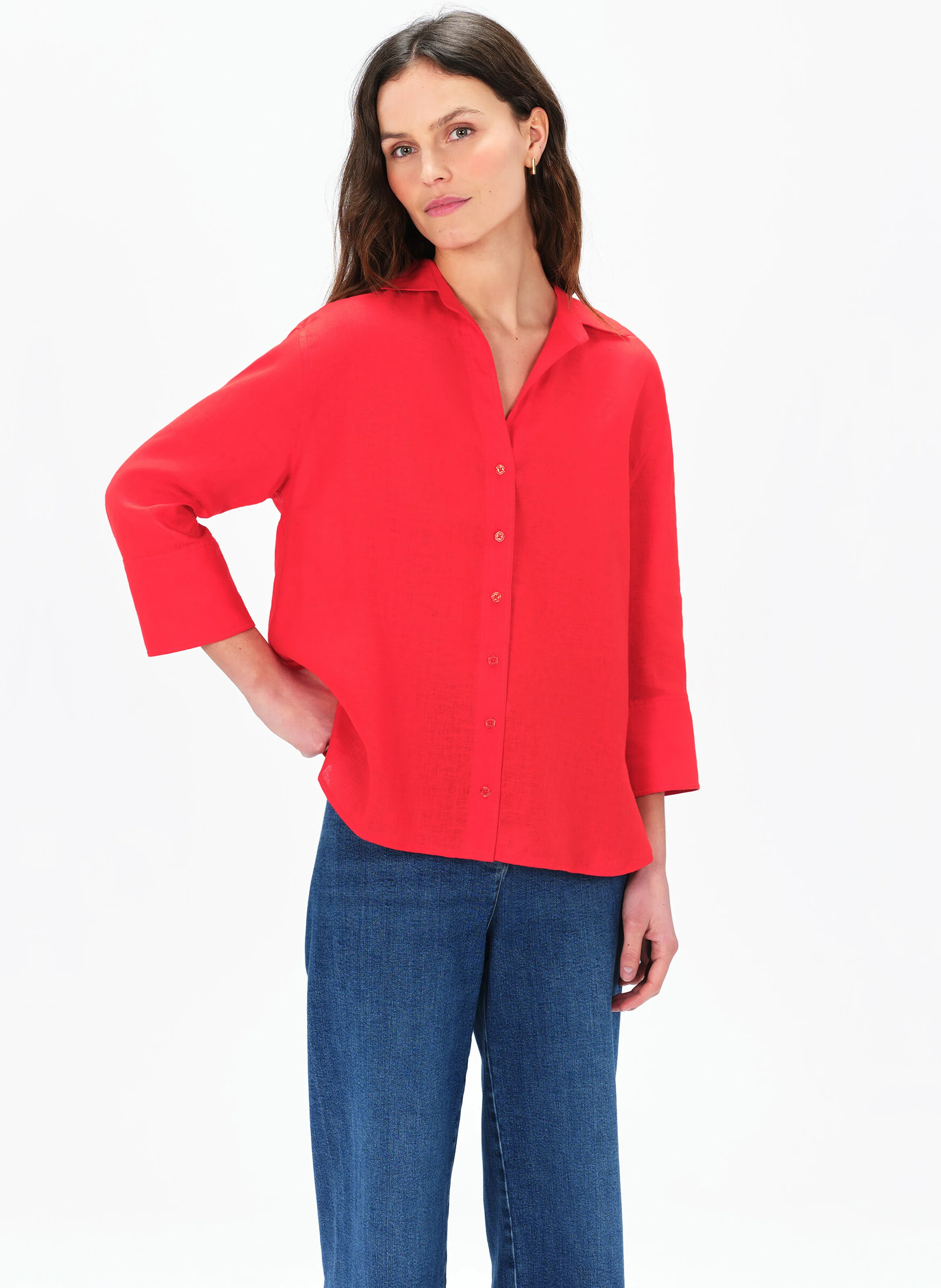 CORALINE - Chemise droite col classique en lin | Rouge