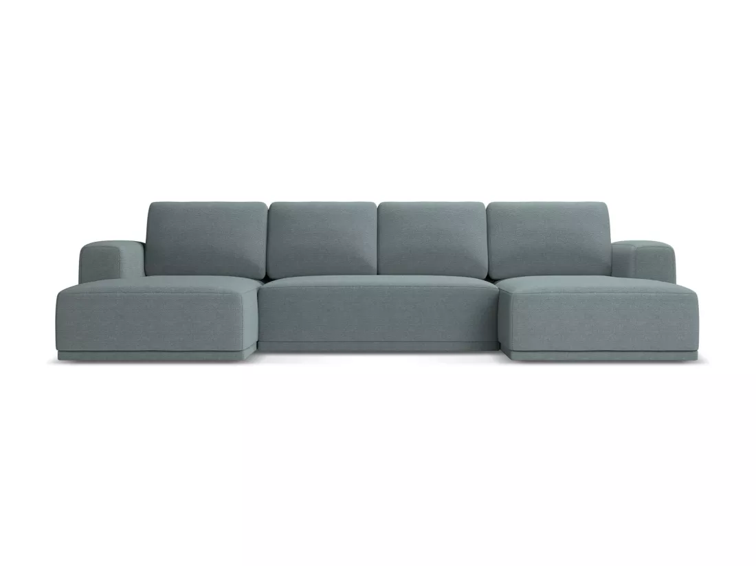 Canapé d'angle panoramique convertible en tissu chenille - jeans - KAILA