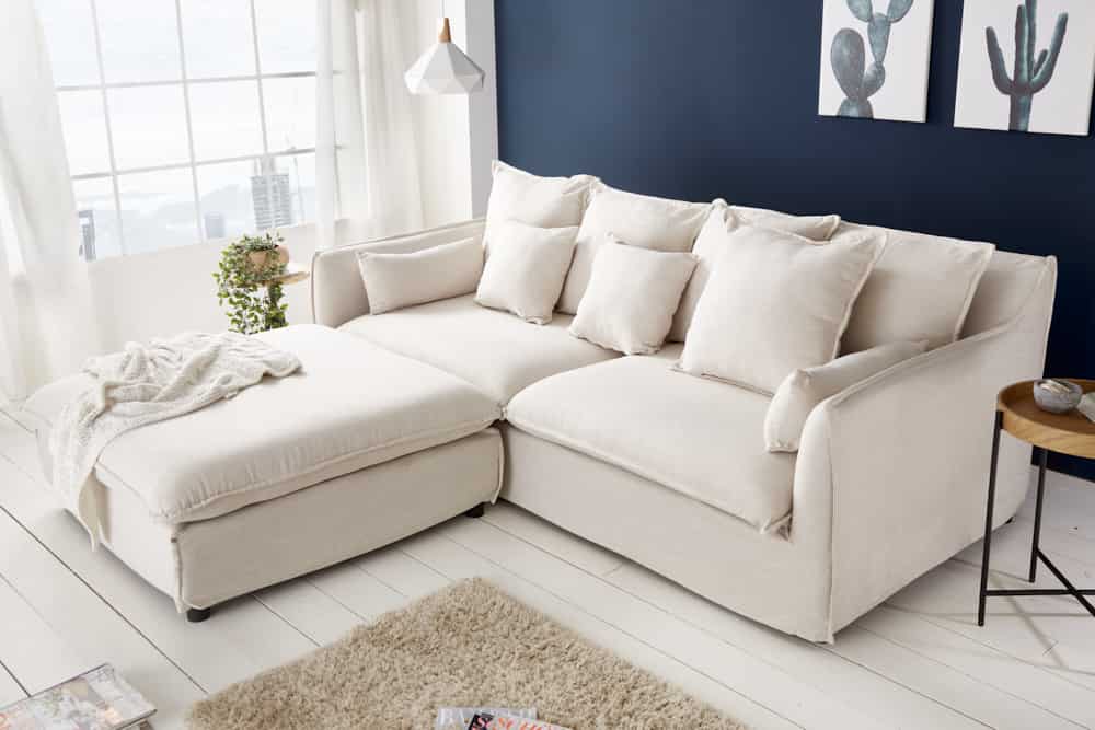 Großes 3-Sitzer Sofa HEAVEN 200cm natur beige Leinenstoff Federkern Hussensofa
