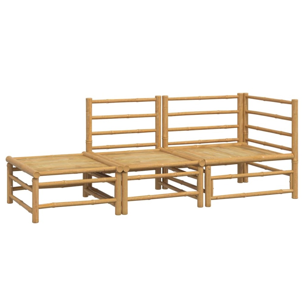 Salon de jardin meuble d'extérieur ensemble de mobilier 3 pièces avec coussins gris clair bambou