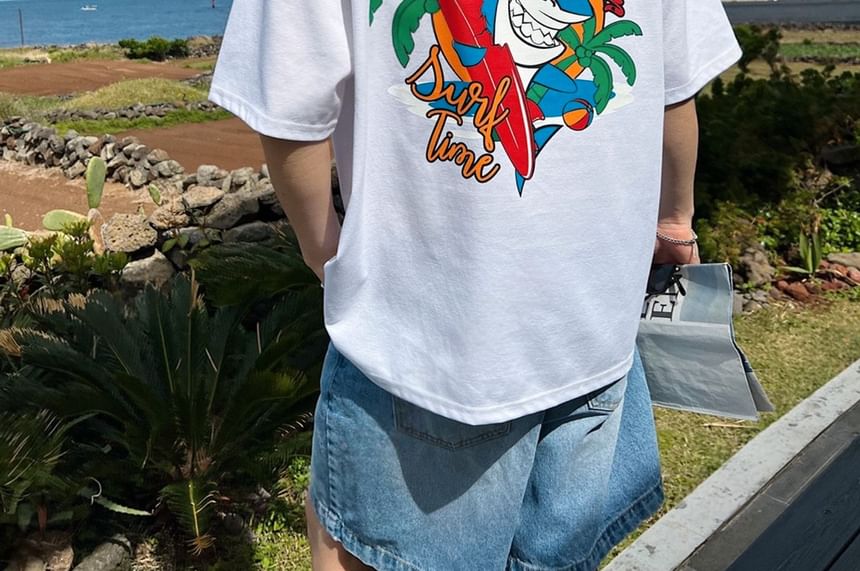 SeoulPop - Losse T-shirt met korte mouwen en haaienprint