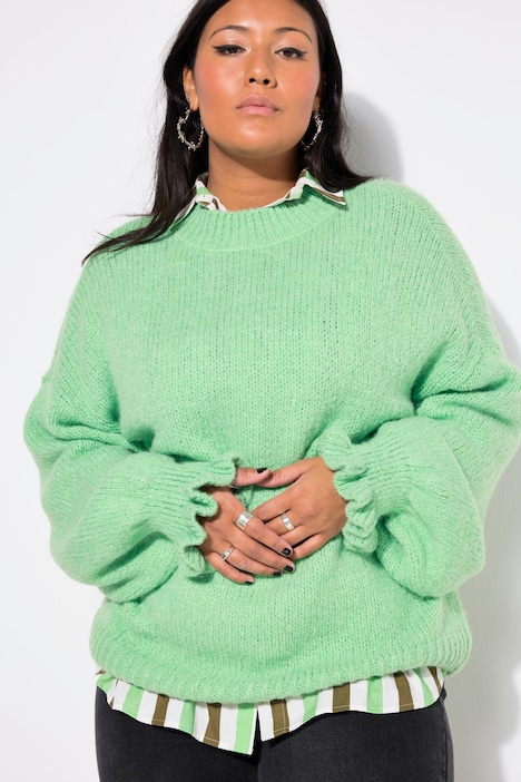 Pullover, oversized, Grobstrick, Rüschenärmel