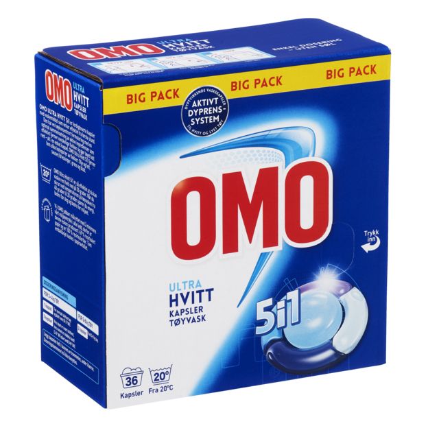 OMO Ultra Hvitt 5i1 vaskekapsler 36stk