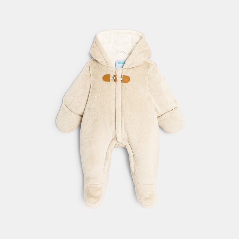 Combipilote en velours doublée jersey beige naissance