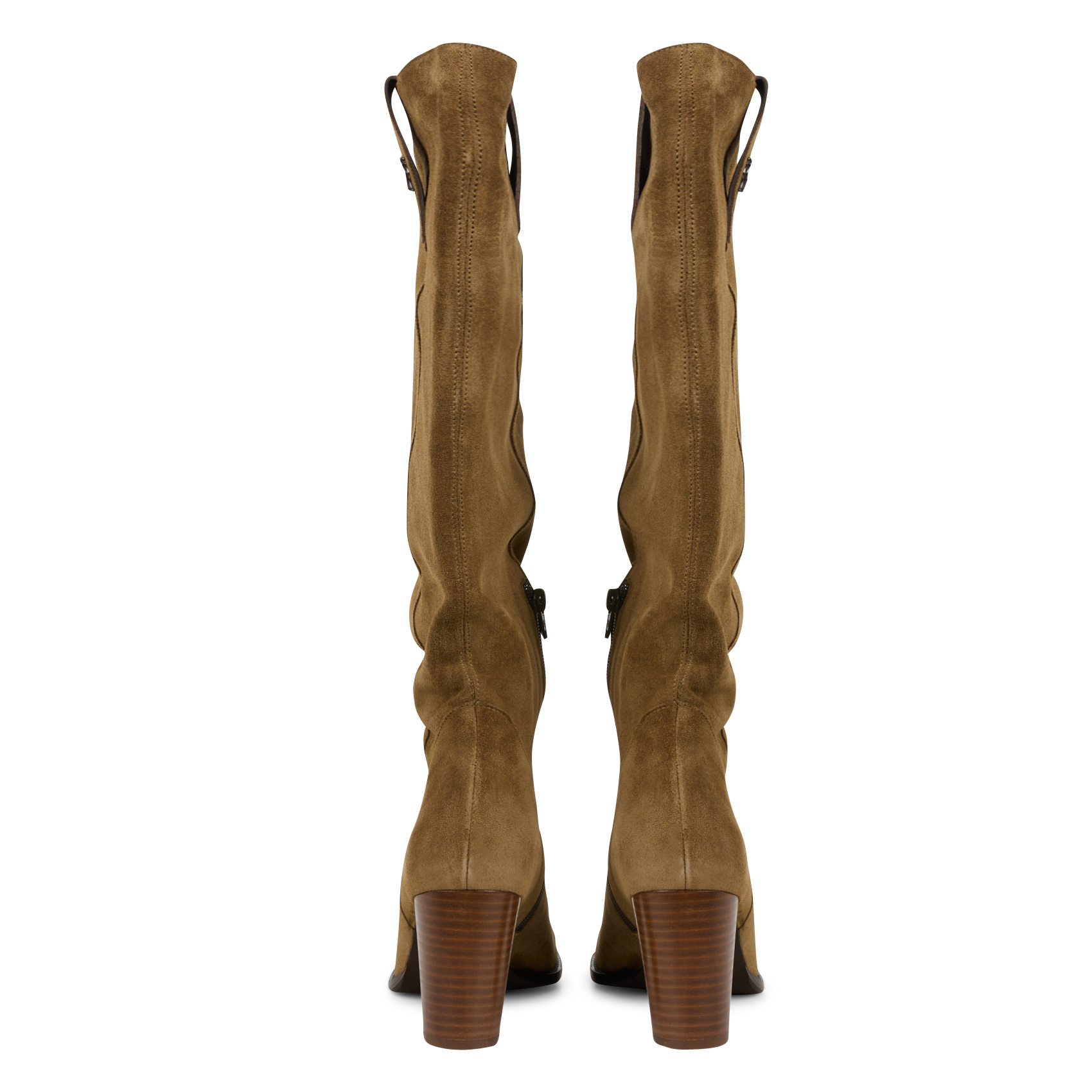 WENA - Bottes à talons en cuir velours | Kaki