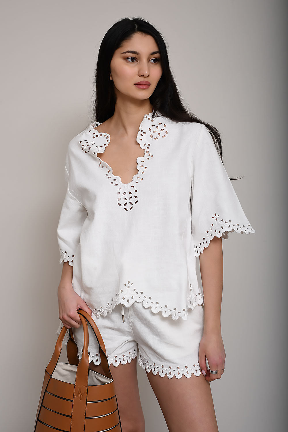 Shana openwork embroidered cotton top