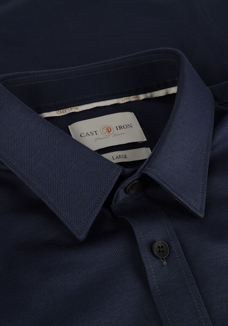 CAST IRON donkerblauwe cast iron klassiek overhemd long sleeve shirt twill jersey 2 tone
