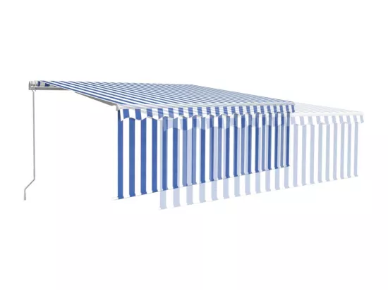 Auvent manuel rétractable avec store et LED 4x3 m Bleu et blanc