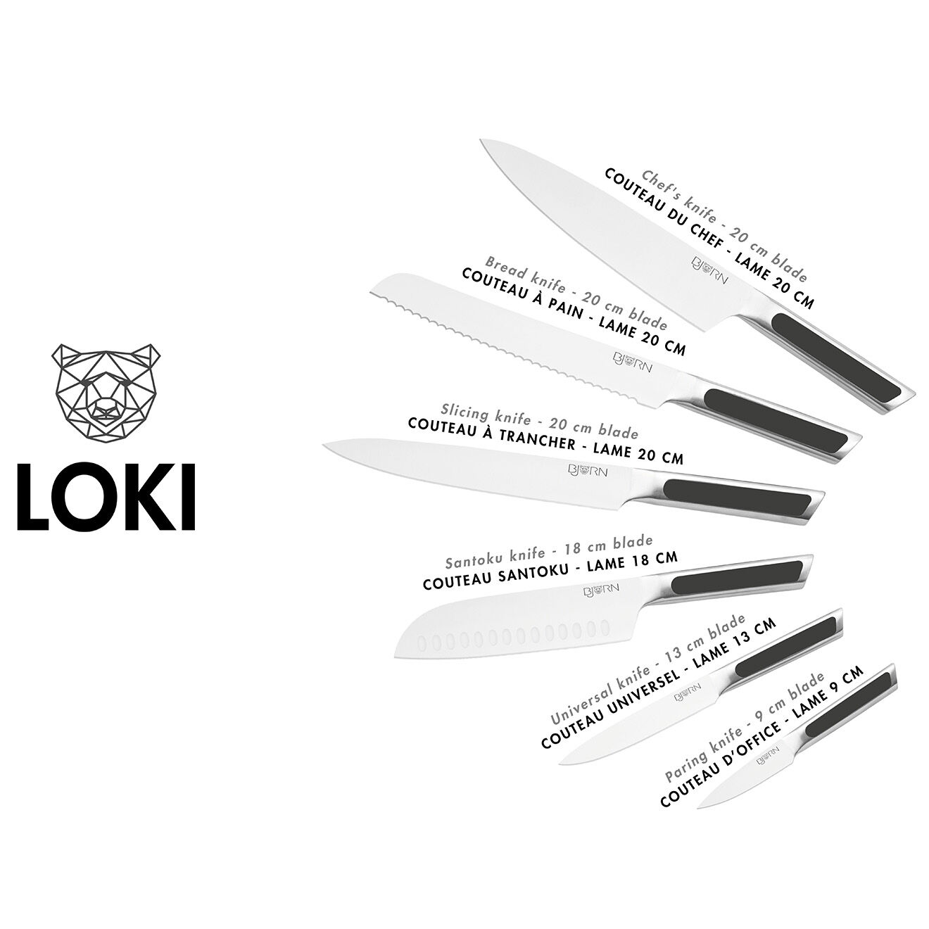 Bjorn 6 Couteaux de cuisine Loki inox mat