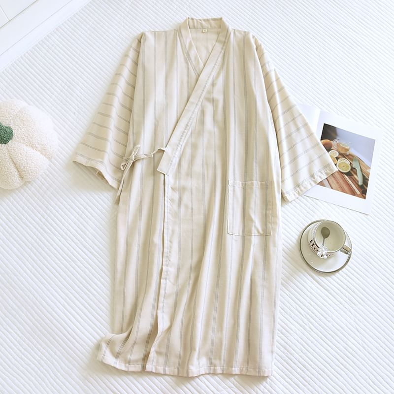 Somnus - Matching V-hals gestreepte jurk met knoopsluiting (verschillende ontwerpen)