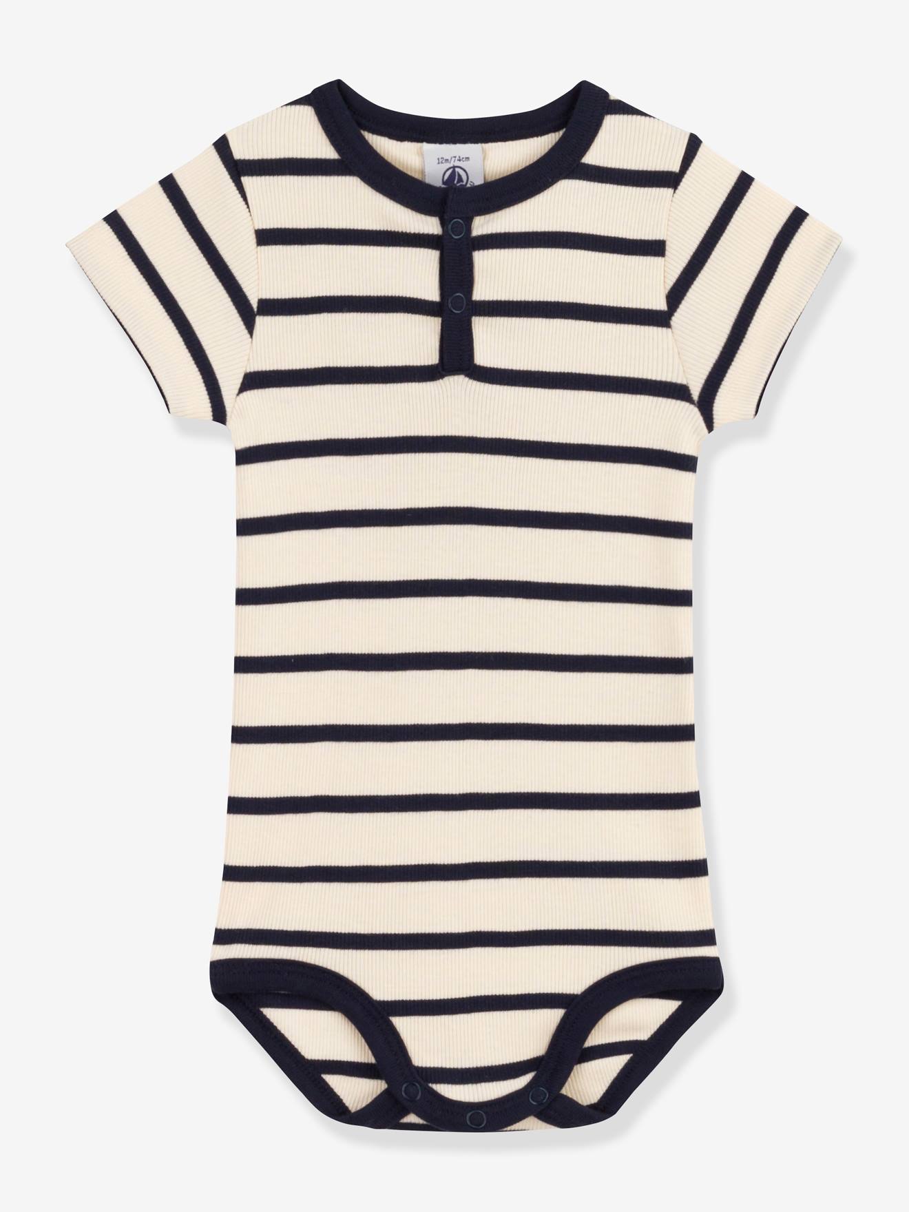 Body de manga curta PETIT BATEAU em algodão orgânico bege com gola túnica