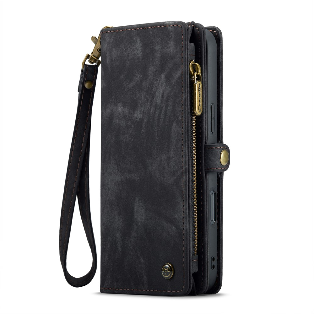 iPhone 16 2in1 Leder Tasche   Magnet Hardcase Karten Etui - Schwarz