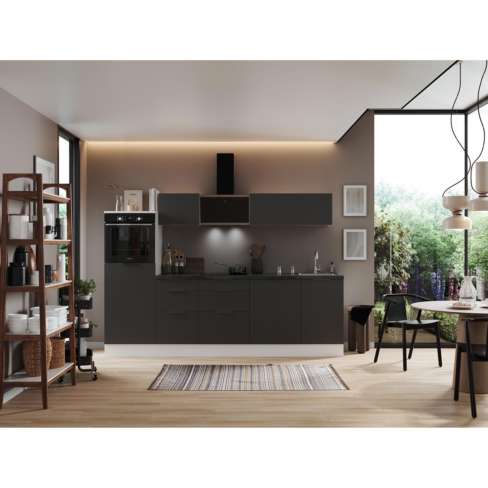RESPEKTA Küchenblock - grau matt - weiß matt - mit E-Geräten - 280 cm