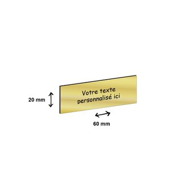 Plaque trophée personnalisée avec votre texte - 60 x 20 mm - dorée - adhésivée prête à coller sur la coupe