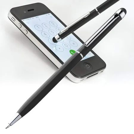 Easy Gifts Touchpen Drehkugelschreiber aus Edelstahl, schwarz, 10 Stück