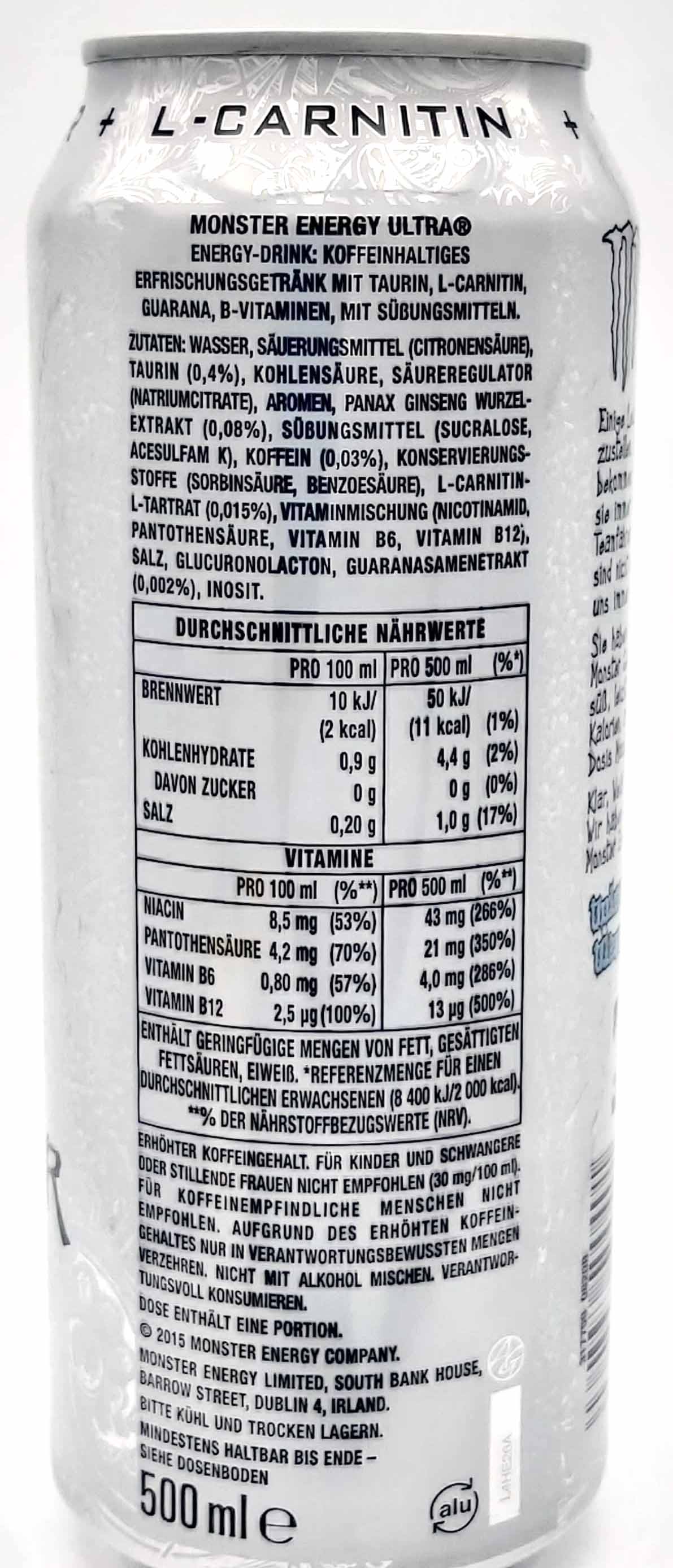 Monster Energy Ultra Zero Zucker 24x 0,5 Liter = 12 Liter MHD:30.5.26