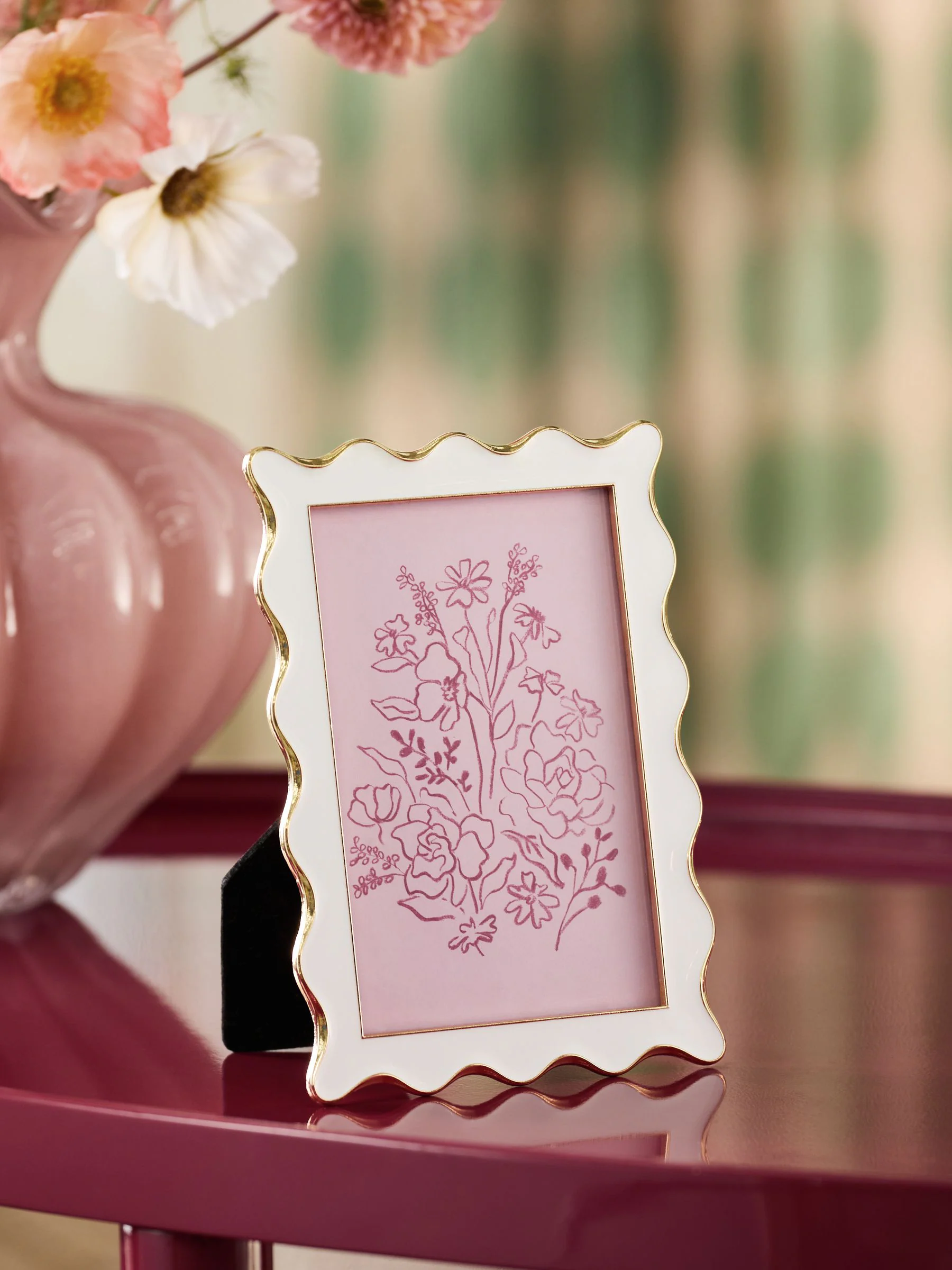Wavy Gold Metal and Enamel Photo Frame