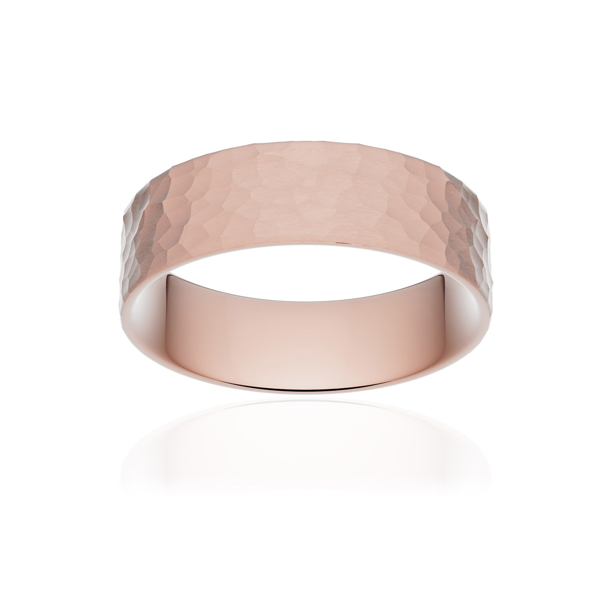 Alliance or 750 rose martelé ruban plat confort 6mm