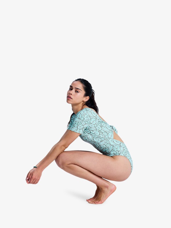 Sun Babe Maillot une pièce à manches courtes Vert Femme