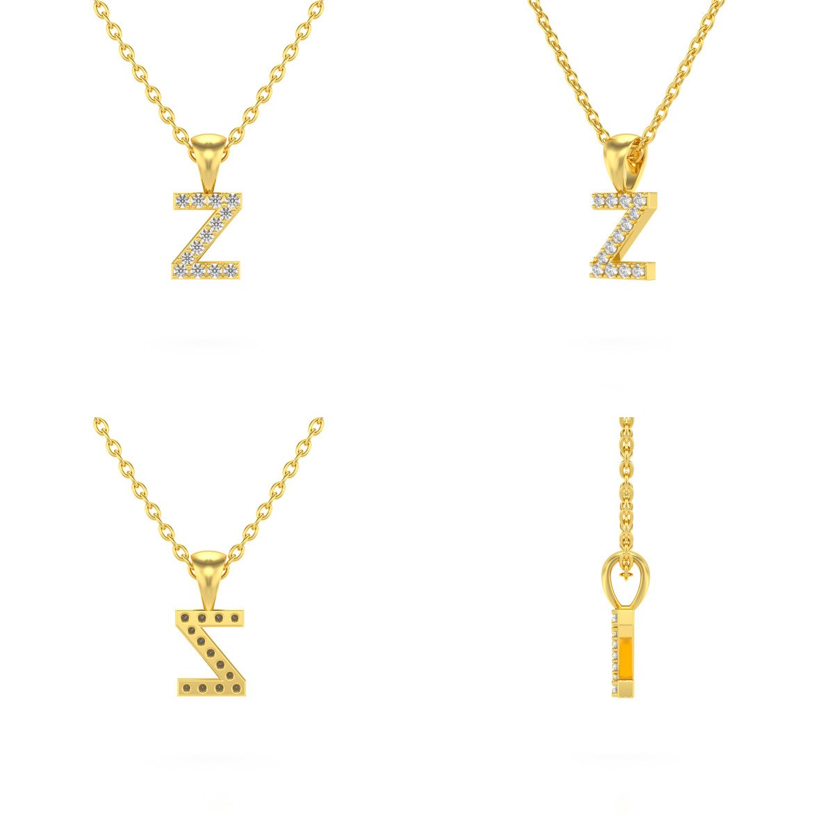 Collier Pendentif ADEN Lettre Z Or 750 Jaune Diamant Chaine Or 750 incluse 0.72grs
