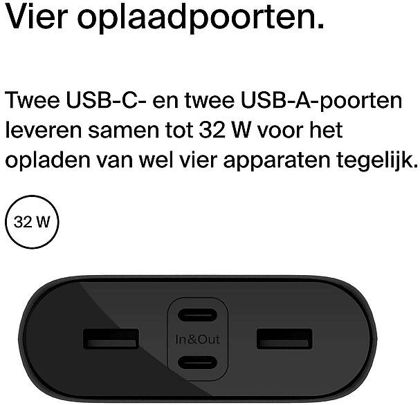 Belkin - BoostCharge - Powerbank - Zwart - 26.000 mAh - 2x USB-C + 2x USB-A
