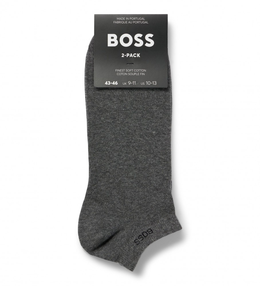 Pacote com 2 pares de meias unicolores BOSS, pretas e cinzas.