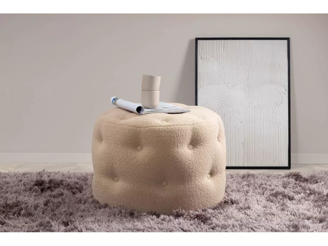 Pouf Capitonné Tissu Bouclette 