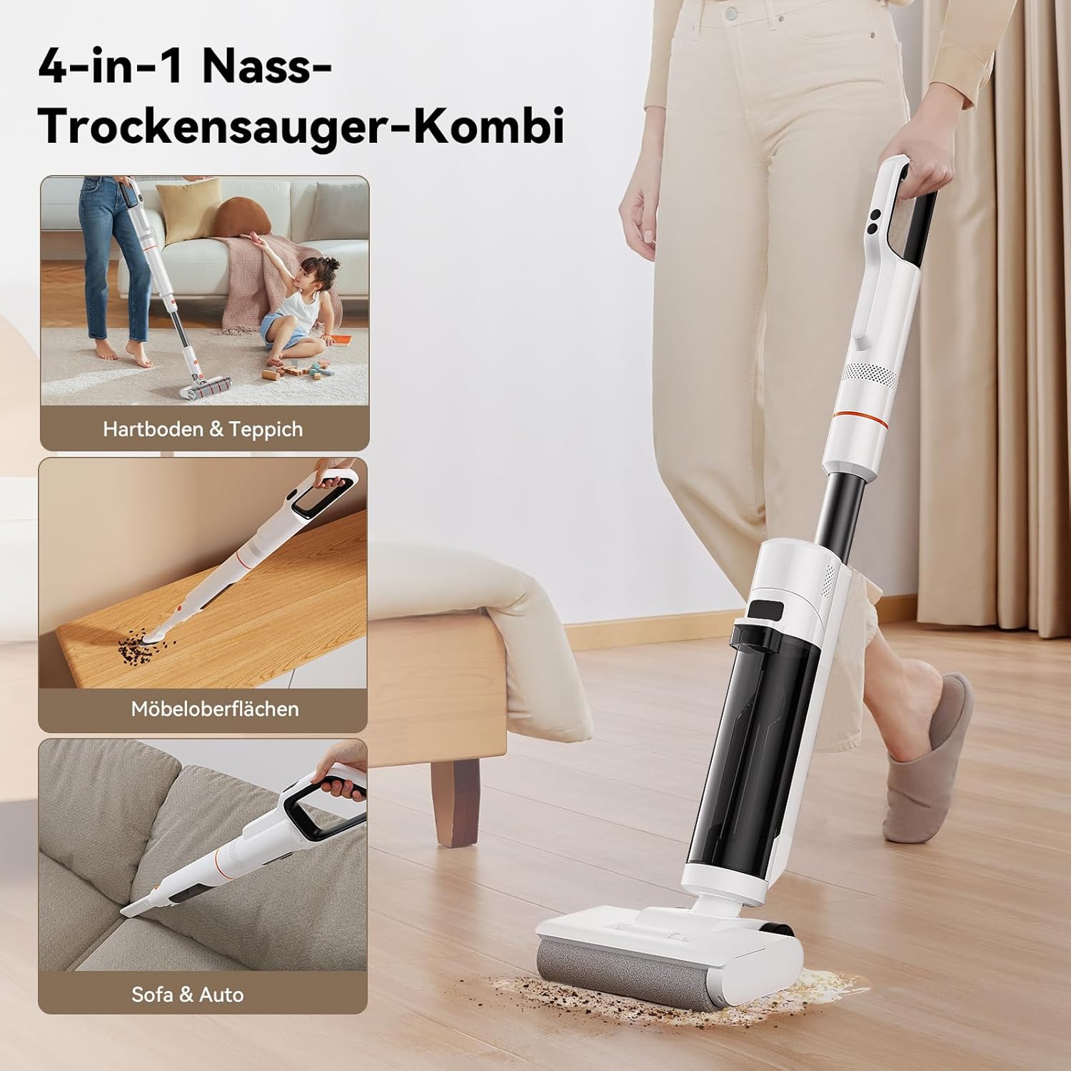JONR ED20 Pro 4-in-1 Nass Trocken Komplett-Staubsauger, 17000 Pa Vakuumsaugleistung, Selbstreinigung und automatische Trocknung mit einem klick, Intelligente Spracherinnerung