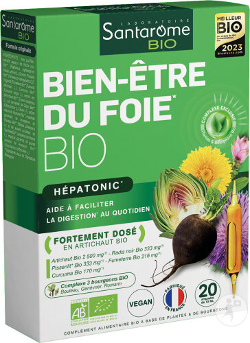Santarome Hépatonic Bien-Être Du Foie Bio Complément Alimentaire Ampoules 20x10ml