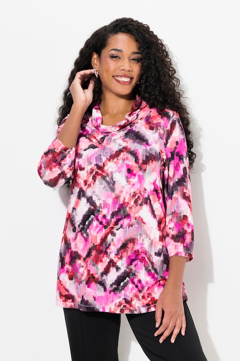 Shirt, Pixeldruck, Classic, Rollkragen, 3/4-Arm