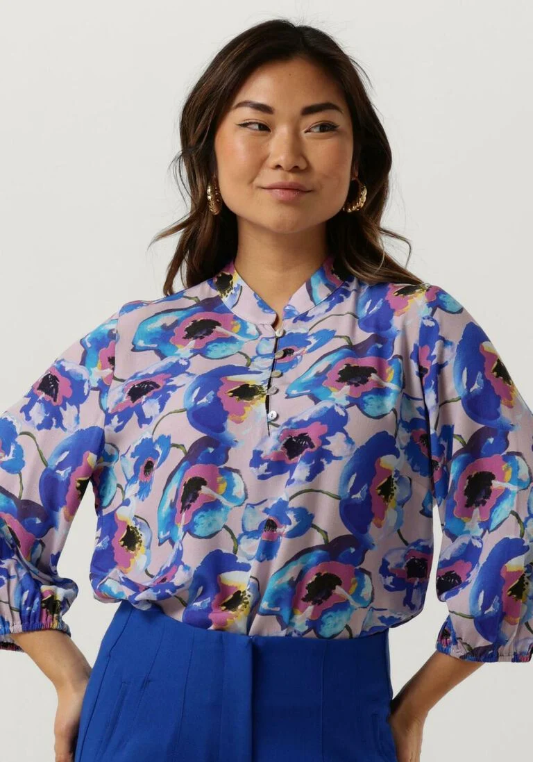 JANSEN AMSTERDAM blauwe jansen amsterdam blouse pf126 printed 3/4 raglan sleeve top