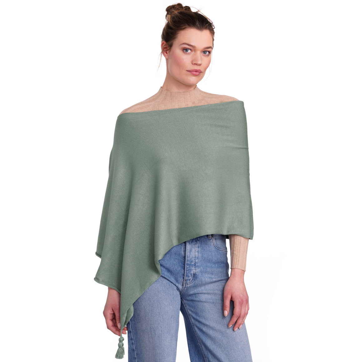 Gina Benotti Damen Poncho mit Tasseln salbei